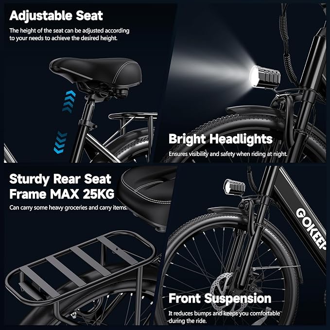 Electric Bike for Adults,1000W Peak Power,Up to 75 Miles 28MPH,26" Electric Mountain Bike with 499Wh Removable Battery,7-Speed,Adjustable Stem and Front Fork Suspension
