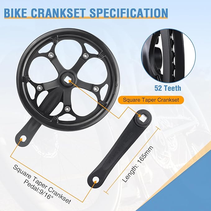 ZUKKA Bicycle Crankset 42/46/52 Teeth Aluminum Alloy Crankset with Double Chain Cover 170mm Arm for MTB Mountain Bike Compatible with 6/7/8/9/10 Speeds Bike Square Type