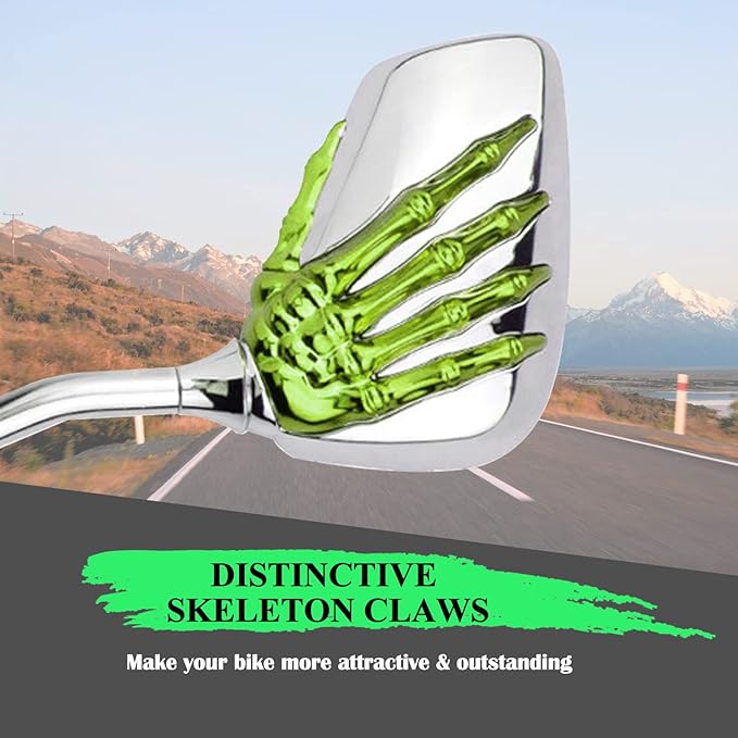 Pairs of Distinctive Skull Skeleton Hand Bicycle Mirror, Rearview Side Mirror Handlebar Mirror Mount Holder Clamp Adaptor 10mm for Scooter Moped Bike Standard Bike Motorcycle