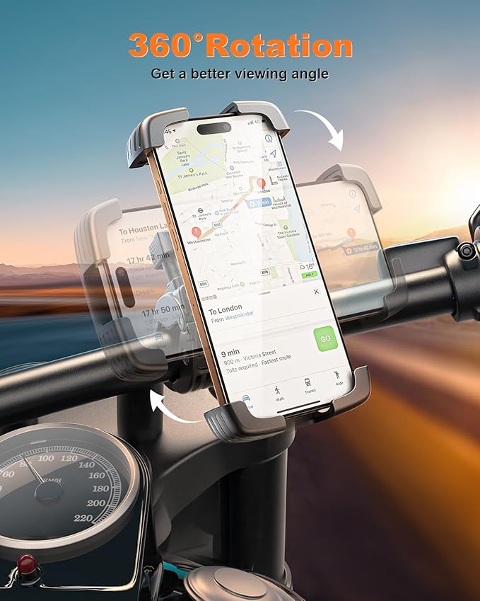 SUPERONE Bike Phone Holder, [1s Lock] Motorcycle Phone Mount, [Anti-Shake] Handlebar Cell Phone Clamp, Scooter Phone Clip for Handlebars with Diameters 0.65-1.2 in, Suitable for 4.7-7.2 in Phones