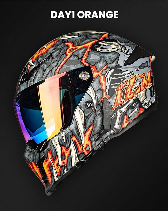 ILM Motorcycle Helmets for Adult Men Women Full Face DOT ECE Powersports Dual Visor Street Racing Helmet with Pinlock Cascos para Motos Model MF509 (Day1 Orange, L)