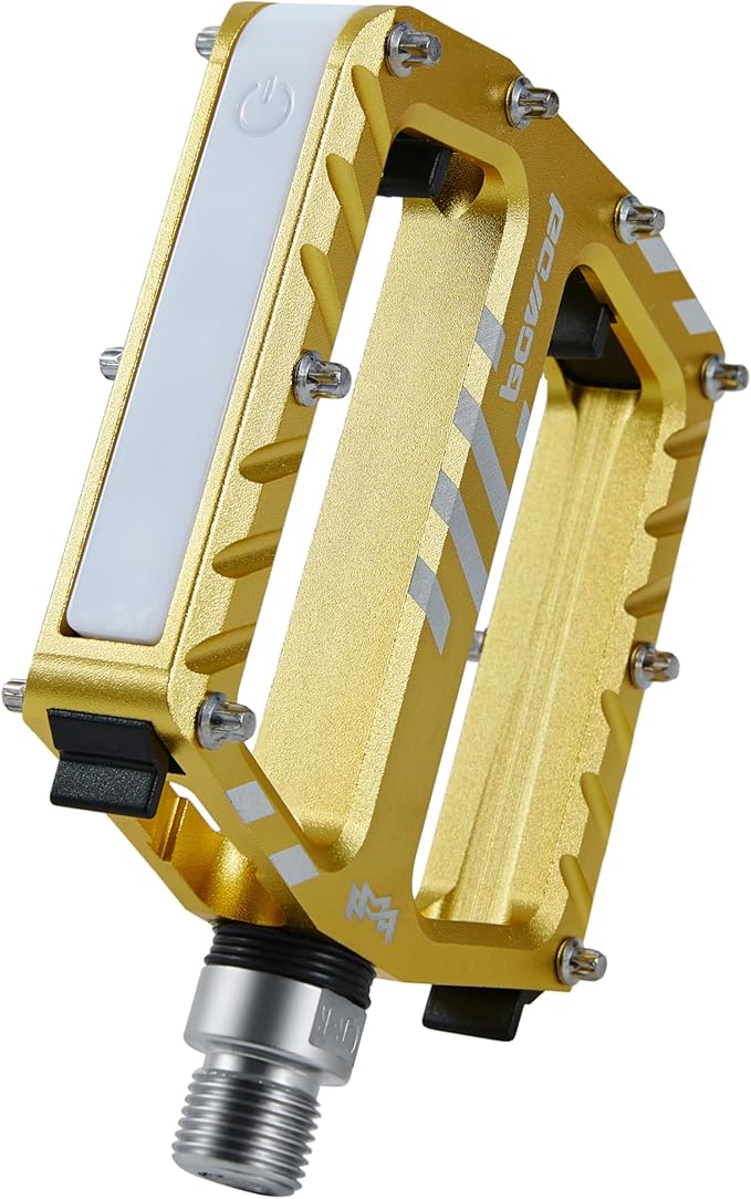 Bicycle Pedals with LED lights 5 Modes, Tap On-Off, USB Rechargeable, Waterproof, Flat CNC Aluminum Road Bike Pedals w 9/16" Cr-Mo Steel Axel w Pin, for Ebike, Commuter, Hybrid, City, Beach Bike