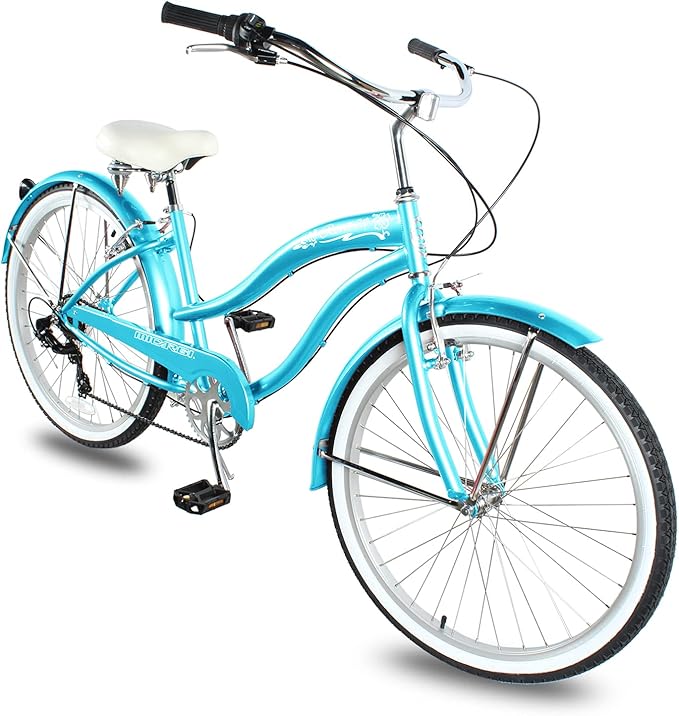 MICARGI 24/26 Inch Adult Cruiser Bicycle Hybrid Bike 1/7 Speeds Commuter Bike for Women, Men, Seniors,Step-Through or Step-Over Bike Steel Frame Multi Colors Style