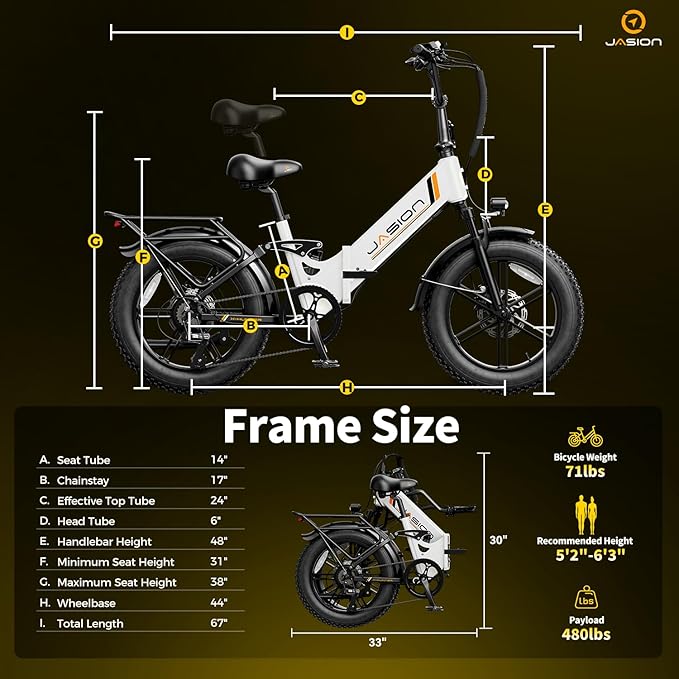 Jasion X-Hunter ST/PRO Foldable Electric Bike for Adults with 20'' Fat Tire,Up to 71-80 Miles Range Ebike,1800W/1400W Peak Motor,30+MPH E Bike,Full Suspension&Dual Hydraulic Disc Brakes Bicycles