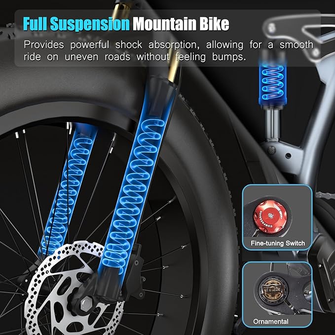 2026 Upgraded Dual Motors AWD Electric Bike for Adults 5000w/3000W/1500W Motor Dirt Ebike 40MPH/30MPH 52V/48V 30Ah/20Ah Battery Up to 90 Miles Long Range 26" Fat Tire Bicycle for Commute Mountains