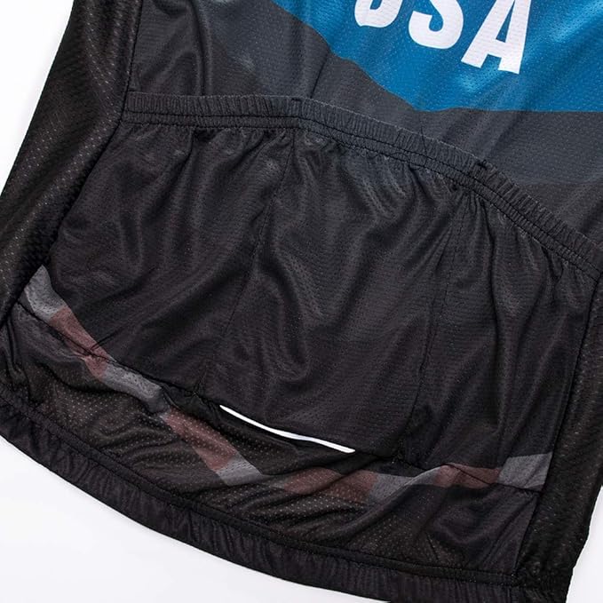 Cycling Jersey Short Sleeve USA Style Bike Tops with Pocket Reflective Stripe