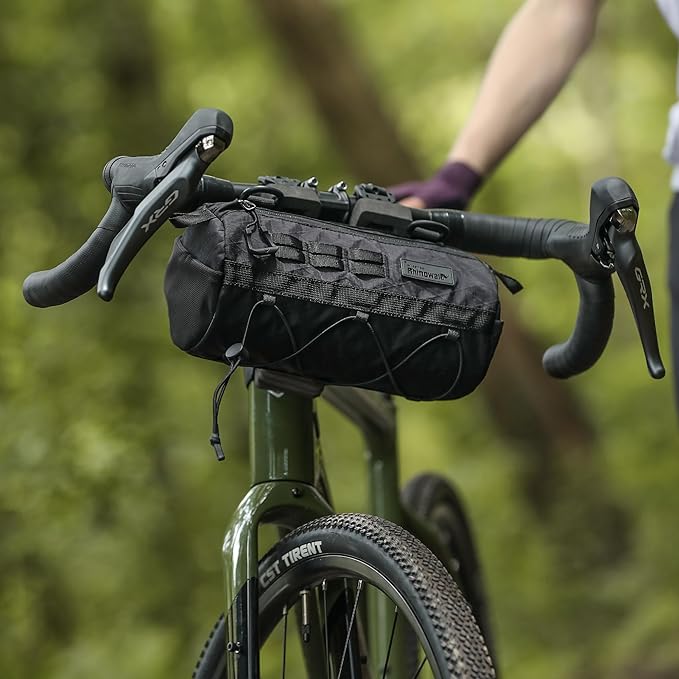 Rhinowalk Bike Handlebar Bag 2.8L Waterproof Front Tube Bag for Road, Gravel, and Mountain Bikes, Cylindrical EVA Frame Pack with Shoulder Strap (Black)