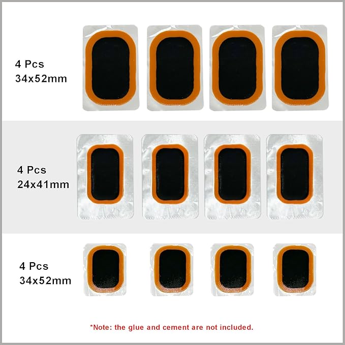 PAX 12 Pcs Inner Tube Patch Refills, 4 Pcs X 24x41mm/ 24x35mm/ 34x52mm. Puncture Flat Tire Repair Patch Kit for Bicycle, Motorcycle, Scooter, BMX, ATVs, River Floating, Inflatable Rubber