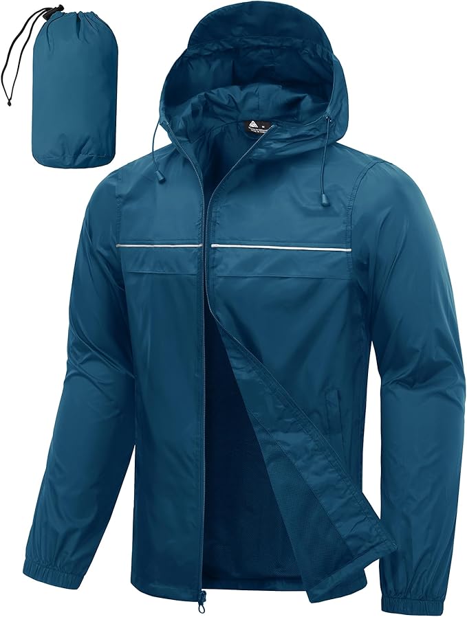 SWISSWELL Mens Rain Jacket & Coats Packable Lightweight Waterproof Windbreaker Hooded for Golf Cycling Hiking