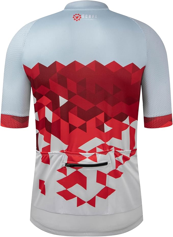GCRFL Men's Cycling Jersey Short Sleeve Biking Shirt with 3 Rear Pockets + Zipper Pocket Breathable Quick Dry Bicycle Jersey