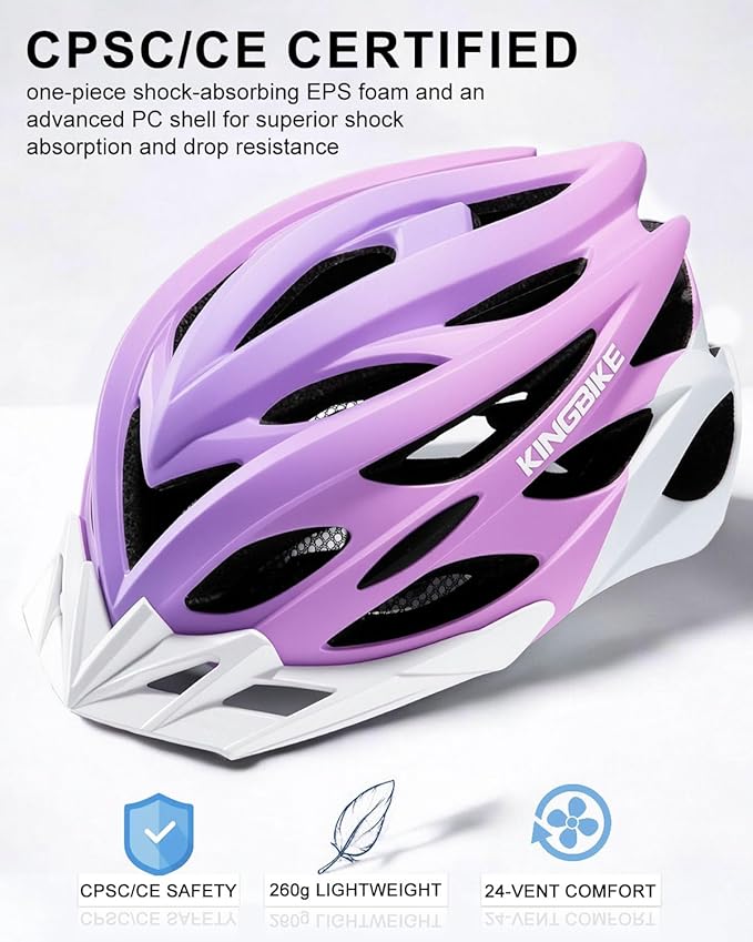 KINGBIKE Bike Helmet for Adult Men Women Youth Road Commute Mountain Cycling Helmets with USB Rechargeable Light Replaceable Padding and Visors Lightweight 20.4-23.6in
