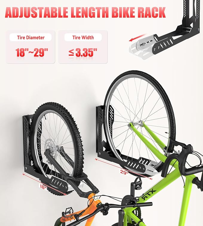 Swivel Bike Wall Mount 2 Pack Bike Rack for Garage, No Heavy Lifting Required Wall Bike Hangers Can Holds up to 77 lbs (Black & White)