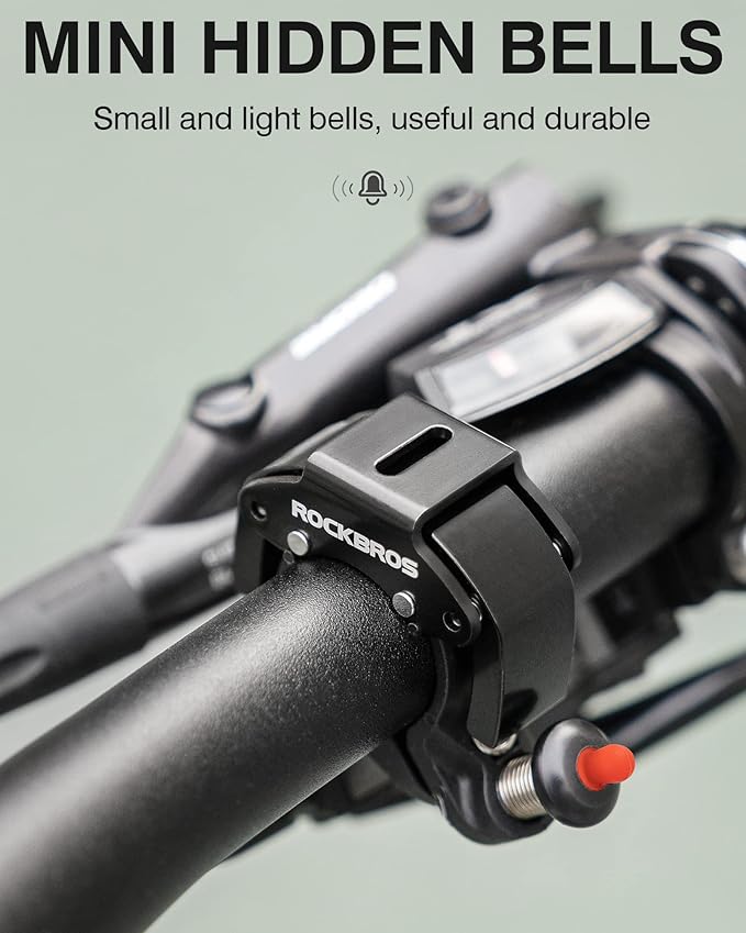 ROCKBROS Bike Bells Hidden MTB Bells Bicycle Bells for 22.2mm Handlebars, More Than 100dB, Clear & Long Sound Ringer, Mountain Bike, Scooter, Youth Bike