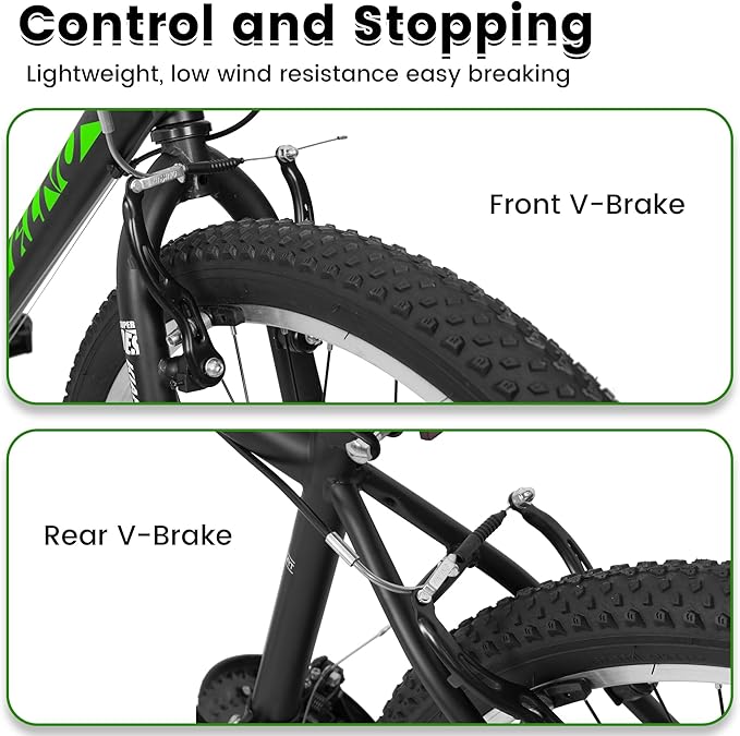 24 Inch Wheel Mountain Bike, 21 Speed Mountain Bicycle with Dual V Brake, High-Carbon Steel Frame, Trail Commuter City Bike for Teenagers Adult Men Women