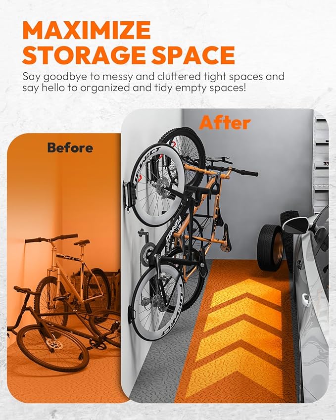 Swivel Bike Wall Mount Bike Rack Garage Organizer, Vertical Bike Hanger for Bicycle Rotating Wall Rack, Easy Installation with Wheel Hook (4 PACK)