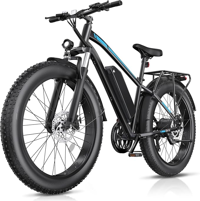 Electric Bike for Adults, 1000W Peak 25MPH 60Miles Ebike,48V 13AH Battery Electric Mountain Bike, 26" x 4'' Fat Tire Electric Bicycle with Rear Rack, Fenders, 7 Speed, UL 2849 Certified