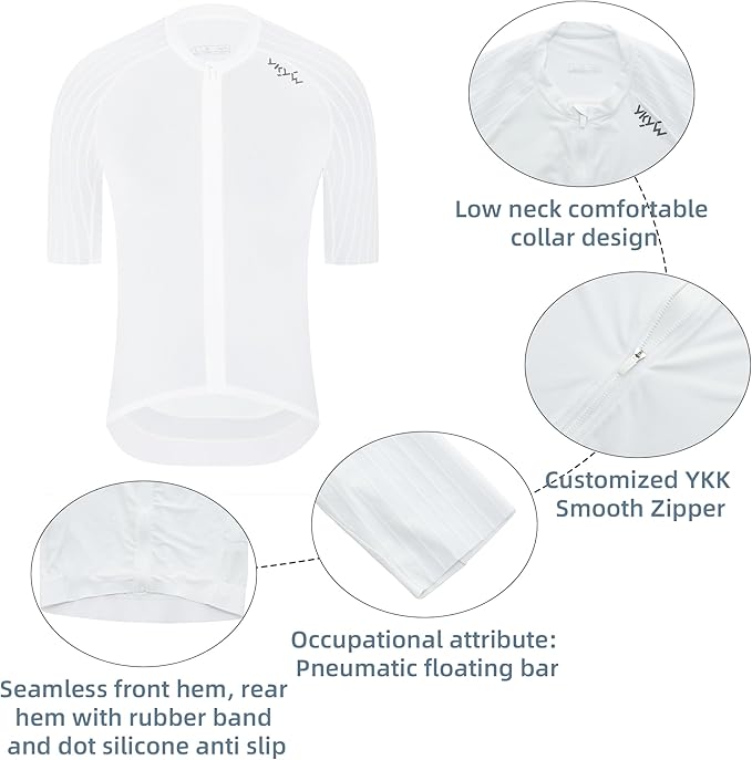 YKYWBIKE Cycling Jersey Men Aero Race Fit, Road Bike Jersey Short Sleeved Moisture Wicking, Breathable,Zip Pocket,UPF50＋