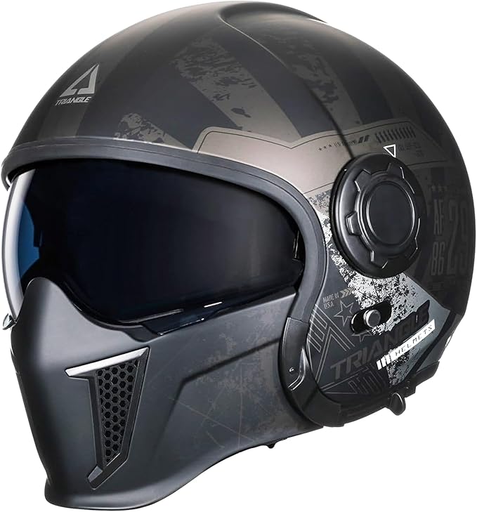 TRIANGLE Full Face Motorcycle Helmets,Off-Road Motocross Helmet for Men & Women,Dual Visor with Internal Tinted Sunshield,Open Face 3/4 Adult Racing Helmet DOT Approved(XXL)