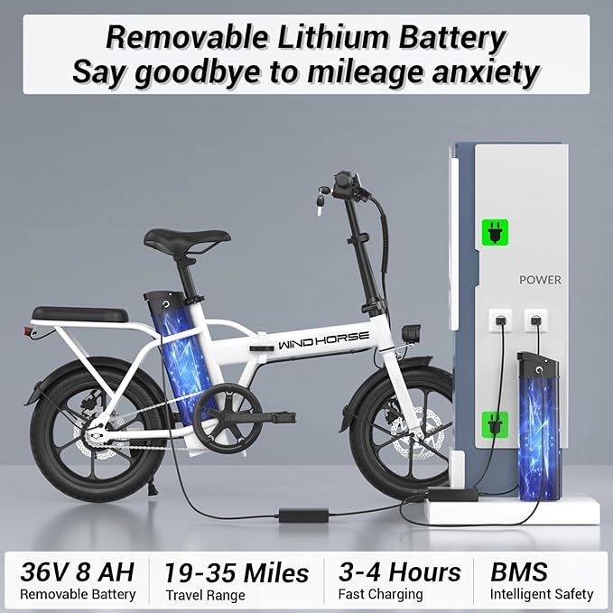 RIDWIND 16" Folding Electric Bike Adults, Peak 630W Adult Electric Bicycles, Up to 25 MPH and 35 Miles Foldable Ebikes, Electric Bike for Teens with 36V 8Ah Removable Battery, UL2849 Certificate