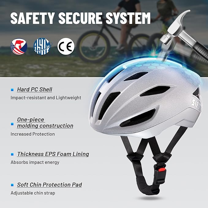 Adult Bike Helmet, SIFVO Road Bike Helmet Adjustable 55-58cm, Magnetic Buckle Lightweight Cycle Helmet for Men and Women Commuting Cycling Scooter Helmet