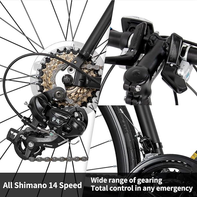 HILAND Adult Road Bike 700c Racing Bike with 14 Speeds, Aluminum Frame, Caliper Brake, City Commuter Bicycle for Women Men