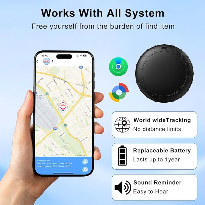 GPS Tracker for Vehicles with Magnetic Case Work with Find My (iOS Only)-No Monthly Fee Subscription No SIM Card Required, Waterproof,Real-Time GPS Tracking Devices or Cars, Trucks, Anti-Theft(Black)