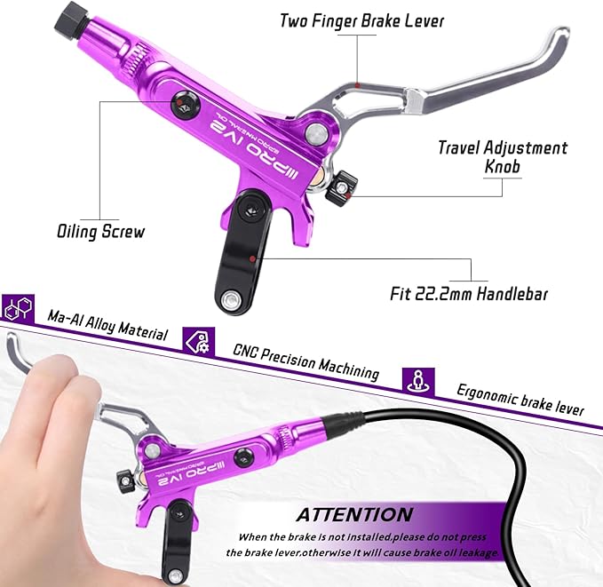 BUCKLOS IIIPRO IV2 MTB Hydraulic Disc Brake Set, 2 Piston Left Front 850mm Right Rear 1550mm Aluminum Alloy Levers Calipers for Mountain Bike/Ebike/Folding Bike/Fat Bike