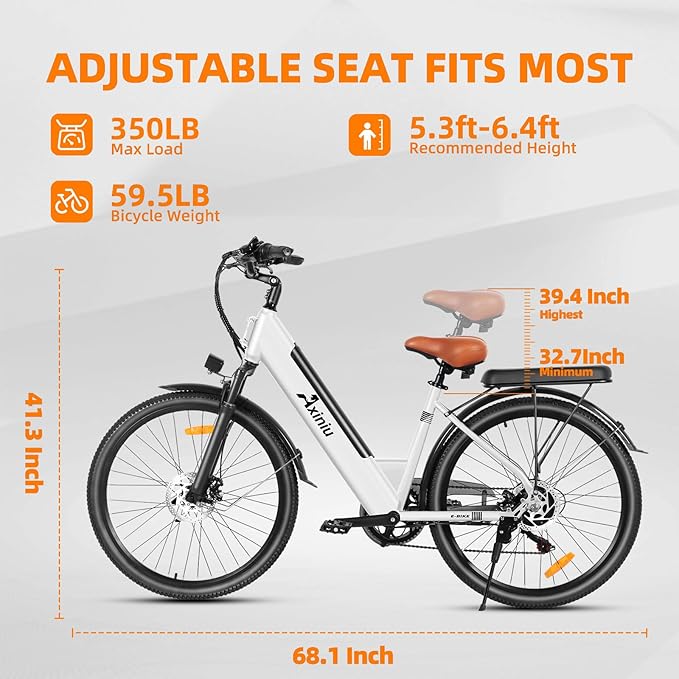 Electric Bike for Adults, 26 Inch Step Through Electric Bike, 36V 13Ah UL Removable Battery Up to 50Miles Peak 1000W, 22Mph Commuter Women Ebike Bicycles Beach Snow