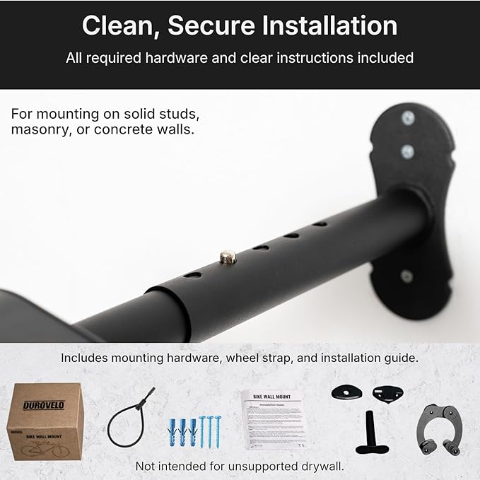 Bike Wall Mount - Horizontal Wall Hanger, Adjustable Design for Road, Mountain and Hybrid Bikes up to 48.5 lbs - Space-Saving Bike Rack for Garage or Apartment - Sturdy Indoor Bicycle Storage (2 Pack)