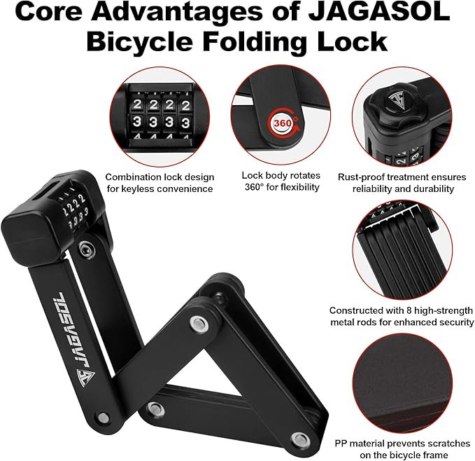 Compact Folding Bike Lock Compact Lightweight High Security Anti-Theft Bicycle Lock 33.46in with Combination Lock for Bikes or Scooters