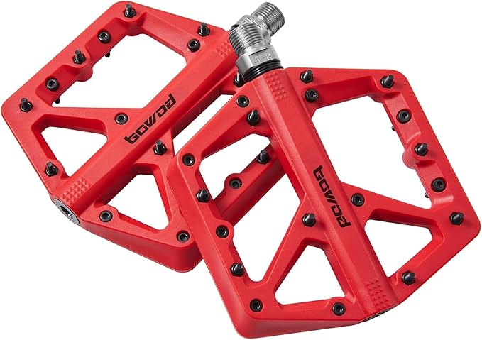 MTB Pedals Large Mountain Bike Pedals, Lightweight Nylon Fiber Composite Bicycle Platform Pedals, Grippy Pedals w 18 Pins, Cr-Mo Spindle fit w 2 Bearings, Clipless Pedals for BMX MTB Bike 9/16"