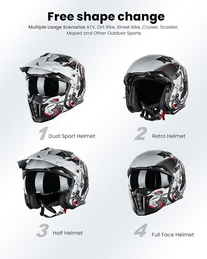 ILM Open Face Motorcycle 3/4 Half Helmet for Men and Women, Vintage Retro Helmet with Visor for Moped ATV Cruiser Scooter DOT Model Z302(Red Mecha,Large)