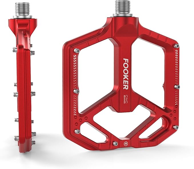 FOOKER Mountain Bike Pedals,Non-Slip Bicycle Flat Pedals Aluminum 9/16",MTB Pedals Wide Platform Pedals for Mountain Bike, BMX, Road Bike Pedals