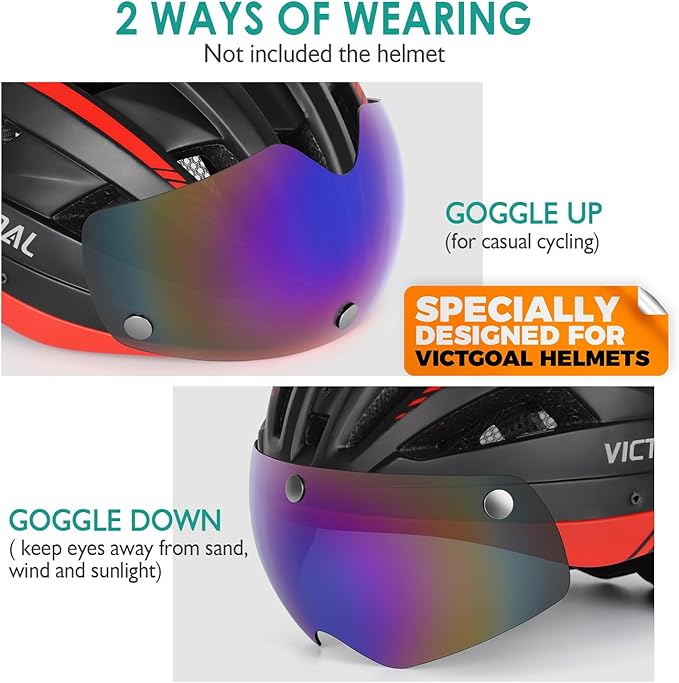 VICTGOAL Detachable Magnetic Bike Helmet Goggles Visor Especially Deisgned for VG110/VG112 Bicycle Helmet