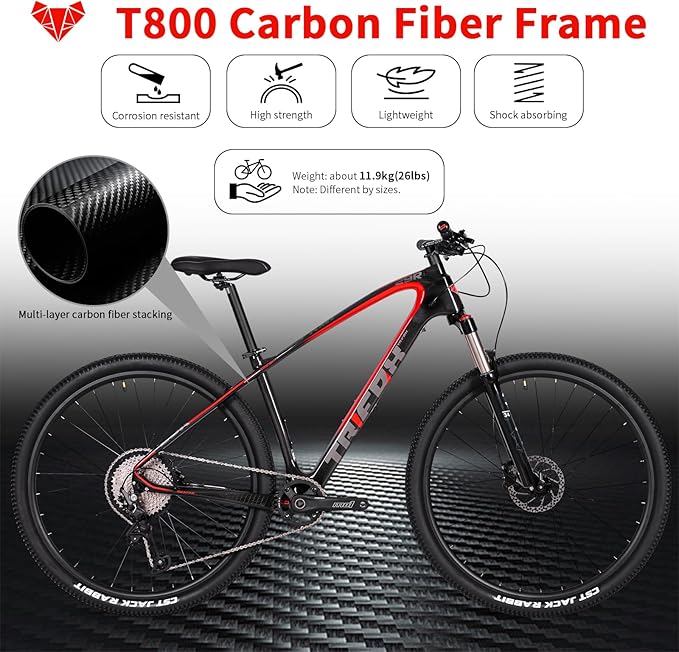 TRIFOX Carbon Fiber Mountain Bike,29er Carbon Mountain Bike with Shimano M6100 Deore Groupset 12-Speed,Carbon Fiber Frame,Hydraulic Fork 130mm Travel,/17/19 inch