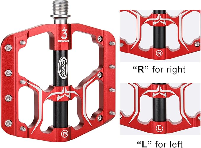 Road/Mountain Bike Pedals - 3 Bearings 9/16” Aluminum Alloy Bicycle Pedals - Mountain Bike Pedal with Removable Anti-Skid Nails