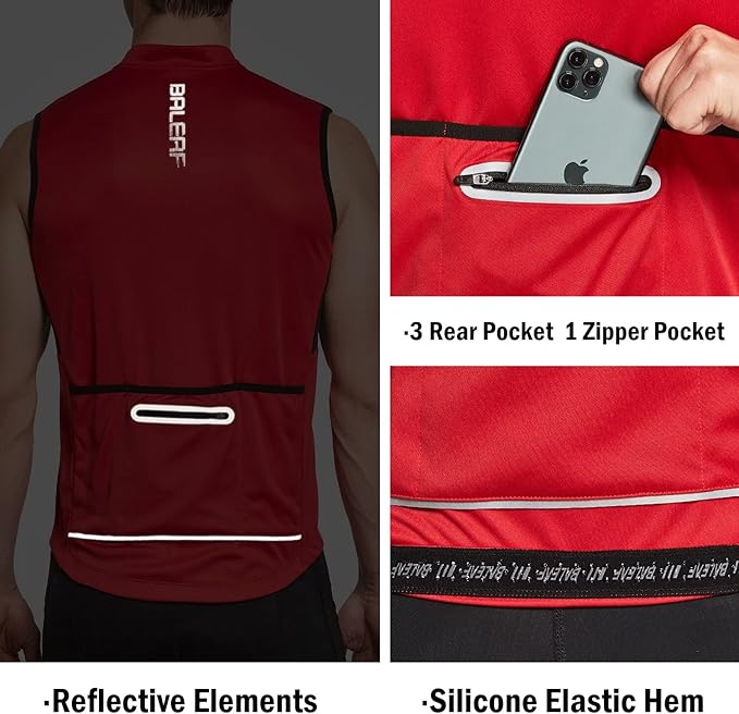 baleaf Men's Sleeveless Cycling Jersey Road Bike Shirt Bicycle Biking Tank Tops Full Zip Pockets SPF UPF50+