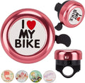 CREATCABIN I Love My Bike Bicycle Bell Aluminum Alloy Bike Bells Ring Round Pink Loud Sound Cycling Handlebars Bells with 4Pcs Resin Stickers