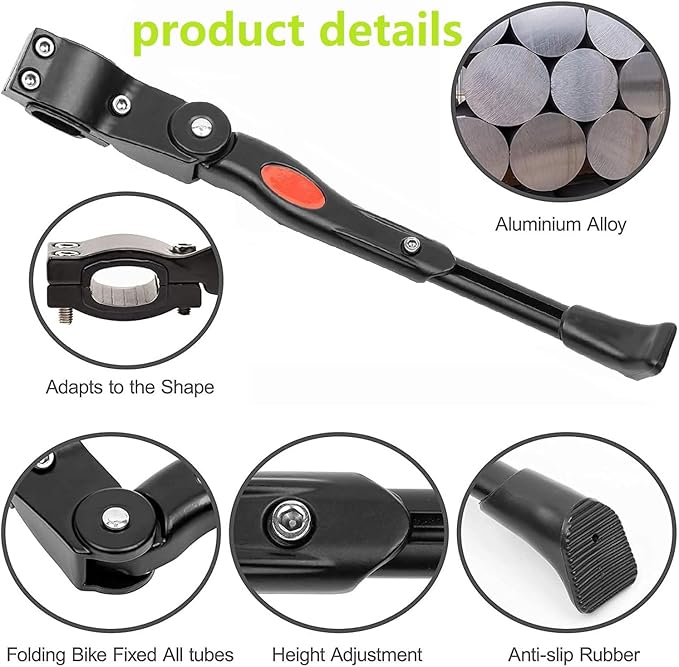 Bike Kickstand, Adjustable Aluminum Alloy Bicycle Kickstand for Road Mountain Bike, Fit 20" 24" 26", Black