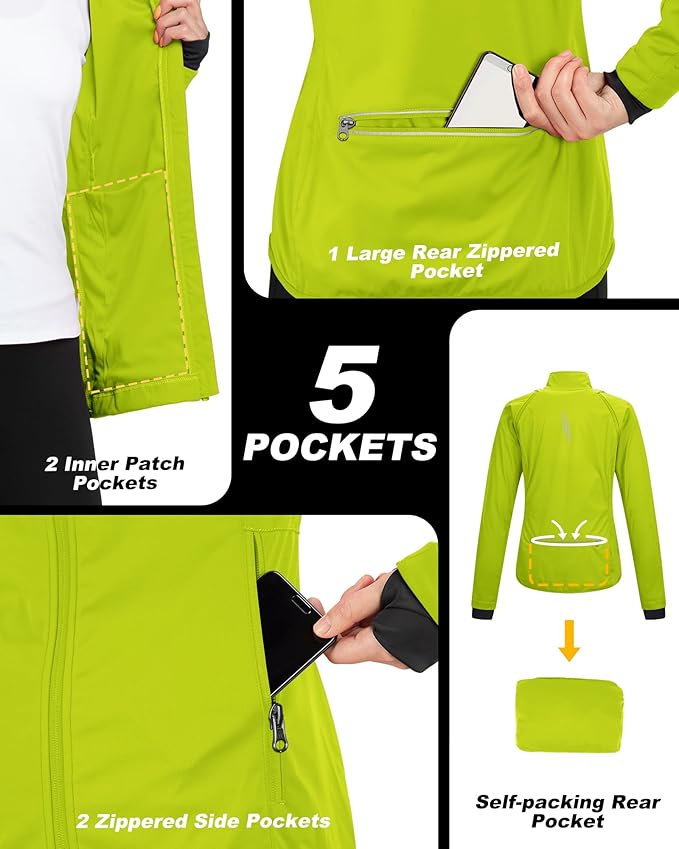 33,000ft Women's Zip Up Lightweight Athletic Workout Yoga Cycling Track Running Jacket Waterproof Windproof Reflective