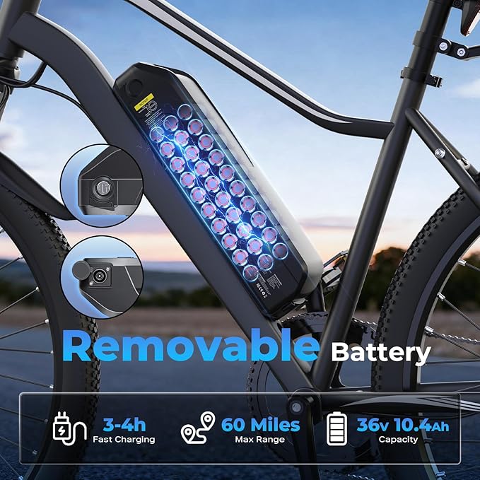 Electric Bike - 750W Peak Motor Electric Bicycle, 20MPH, 60 Miles, Removable Battery, Shock Absorber, 5 Speed E Bike, 26” Tire Commuter Electric Bicycle for Adults