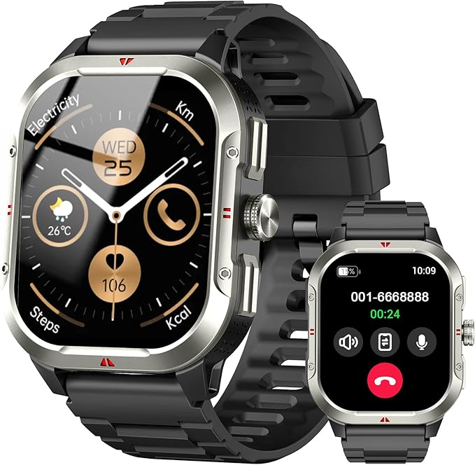 Smart Watch for Men Women GPS, Military 2.06" Fitness Tracker with Bluetooth Calling, Smartwatch Heart Rate Sleep SpO2 Step Counter, Voice Assistant, Activity Tracker 100+ Sport Modes for Android iOS