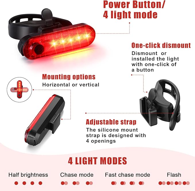 Hanaive 4 Sets Bright LED Bike Light Set USB Rechargeable Bicycle Front Headlight Back Taillight Waterproof Bicycle Light Cycling Accessories for Men Women Night Road Mountain Riding