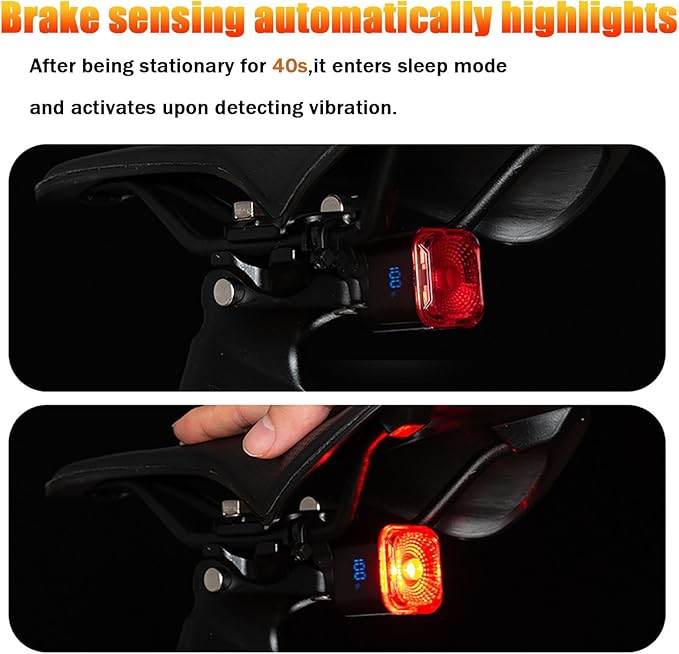 【2025 Upgraded Version】 Smart Bike Tail Light with Digital Battery Display, 6 Modes Auto Bike Brake Rear Light, Auto Sleep & Motion Activation, IPX6 Waterproof,USB-C Rechargeable LED Warning Light