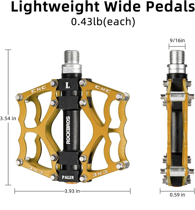 ROCKBROS Mountain Bike Pedals MTB Pedals CNC Non-Slip Lightweight Aluminum Alloy Bicycle Pedals Sealed Bearings Bicycle Platform Pedals 9/16" BMX Road Bike Pedal