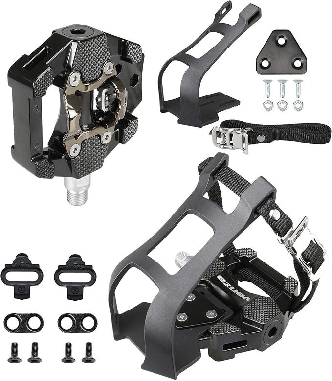 Venzo Bike Toe Clips Cages & Pedals - Compatible with Shimano SPD - Fixed or Adjustable Bicycle Toe Clips & Cleats for Fitness Indoor Exercise Bikes