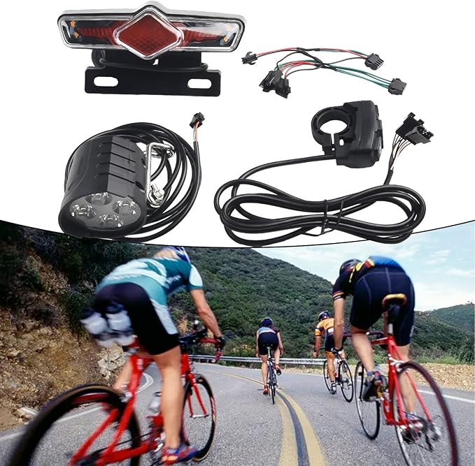 1 Set Ebike Headlight And Tail Light Sets, Electric Bike Front Lighst Rear Lights DK336 Switch Cable Kit, 12V-72V LED Light Set Headlight-Taillight Lights DK336 E-Bike-Light Sets LCD Display