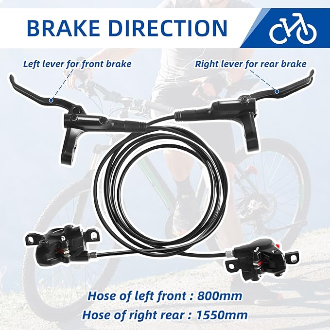 MT200 MTB Hydraulic Disc Brake Set, Left Front 800mm & Right Rear 1550mm, Mountain Bike Brakes Set for Mountain Bike, Road Bike, Fat Bike(2 Piston)