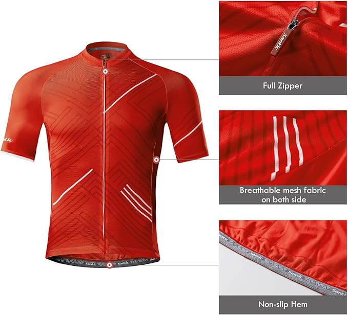 Santic Men’s Cycling Jersey Short Sleeve Bike Shirts for Men Bicycle Jacket with Pockets Breathable & Quick Dry Yorkson