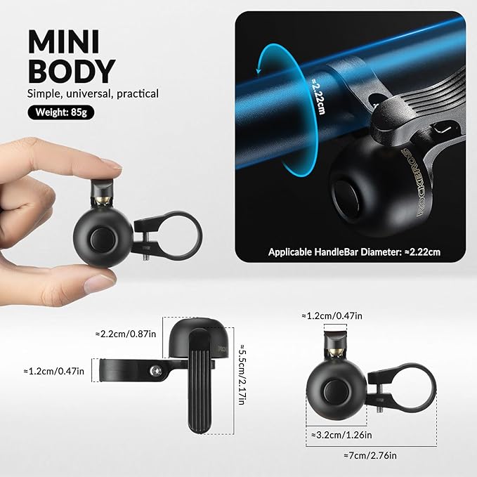 ROCKBROS Bike Bell, Copper Alloy Sturdy Bicycle Bell with Clear& Long Sound, Bike Ring Bell for Handlebars Adults More Than 100 dB